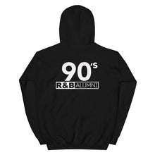 Load image into Gallery viewer, 90&#39;s R&amp;B ALUMNI Hoodie_Black w White Center Logo, Logo on Back