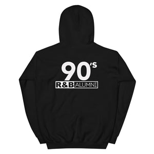 90's R&B ALUMNI Hoodie_Black w White Center Logo, Logo on Back