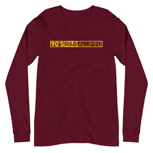 90's R&B ALUMNI Long Sleeve Tee Multiple Colors w Gold Logo